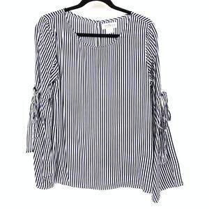 Velvet By Graham & Spencer Flared Tie Sleeve Top Womens Sz M Blue White Stripe